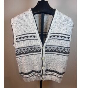 Jet Mens Vintage Fair Isle Cable Knit Sweater Vest Oatmeal Brown Large